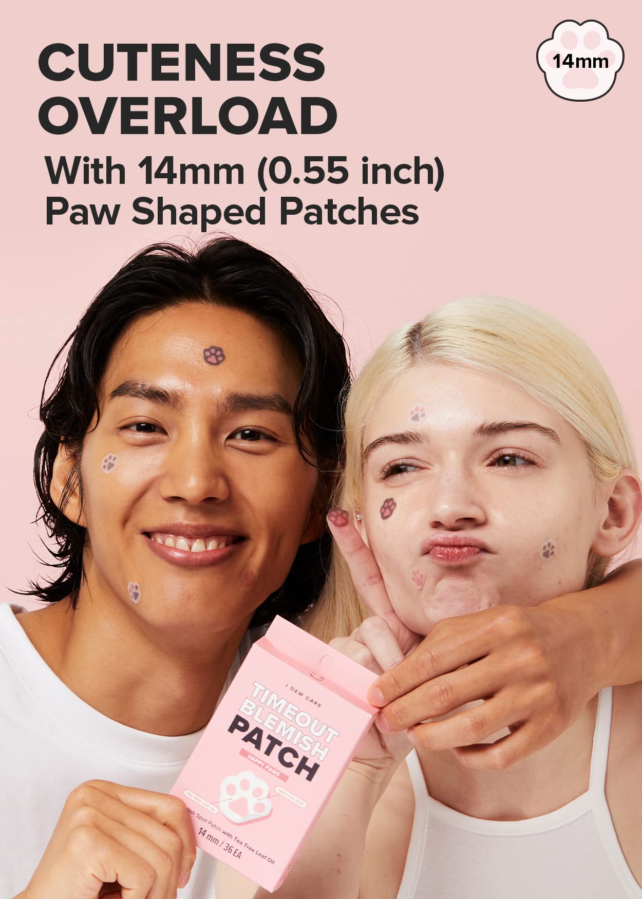 I DEW CARE Hydrocolloid Acne Pimple Patch - Timeout Blemish Happy Paws | Korean Cute Acne Patches | zit patches for face and skin, 36 Count (14mm), Facial Stickers, Absorbing with Tea Tree Leaf Oil