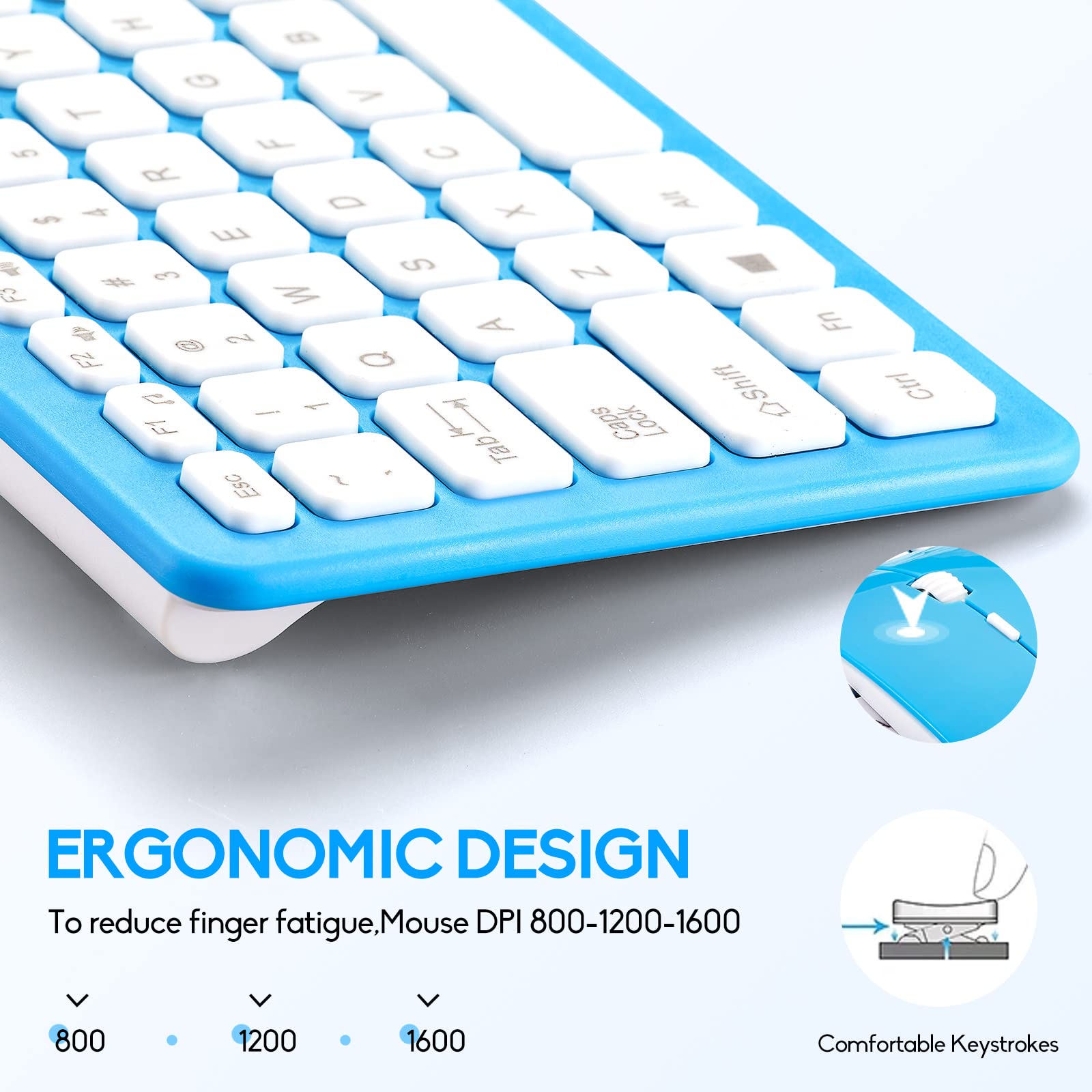 Wireless Keyboard and Mouse Combo, Compact Wireless Keyboard and Mouse Set 2.4G Ultra-Thin Sleek Design for Windows, Computer, Desktop, PC, Notebook, Laptop (Blue)