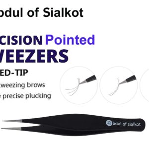 Abdul of Sialkot Pointed Tweezers,Needle Nose Tip, Sharp Precision Ingrown Hair, Surgical Pointed for Blackheads & Splinters/Best Tweezers for Eyebrows (Pink)