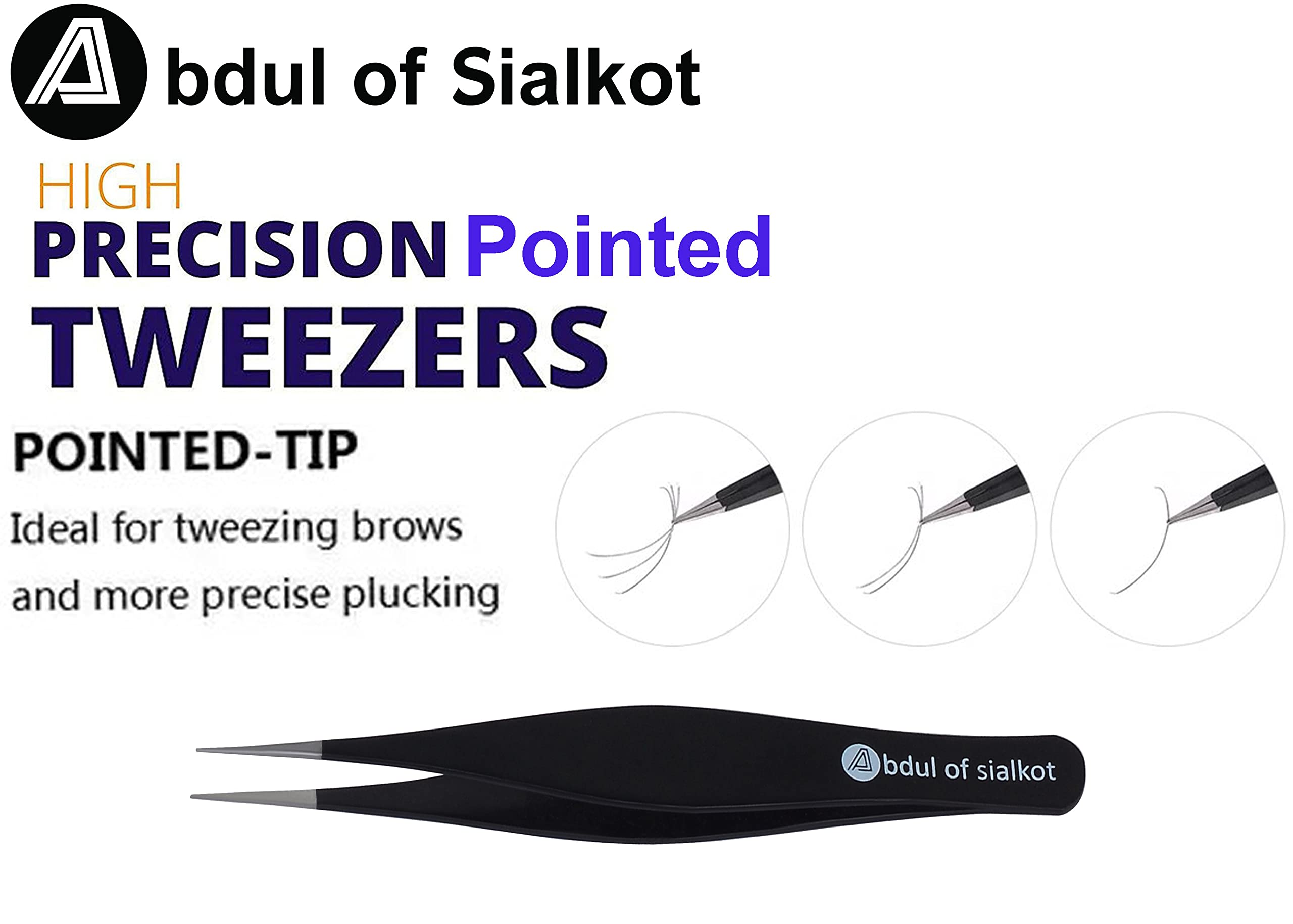 Abdul of Sialkot Pointed Tweezers,Needle Nose Tip, Sharp Precision Ingrown Hair, Surgical Pointed for Blackheads & Splinters/Best Tweezers for Eyebrows (Pink)