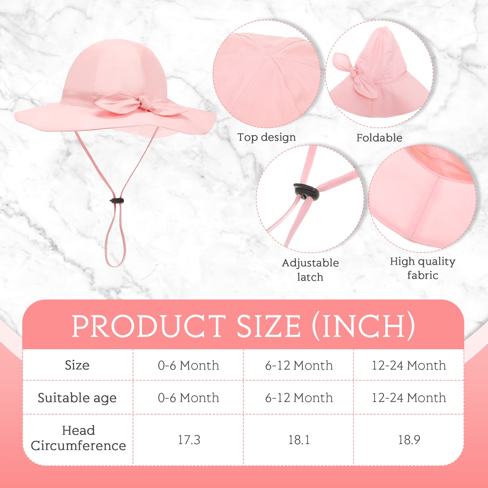 4 Pcs Baby Girl Sun Hat and Polarized Protected Sunglasses Outdoor Adjustable Beach Hat with Wide Brim for Girls Toddler Boys (Pink, White)