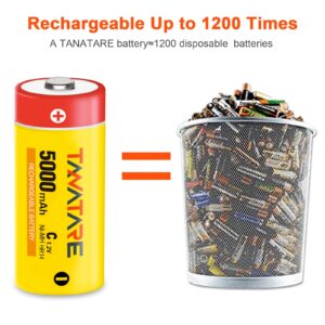 Tanatare 8 Pack C Rechargeable Batteries 5000mAh High Capacity 1.2V NiMH C Size Batteries with Long Lasting Power for Household Devices