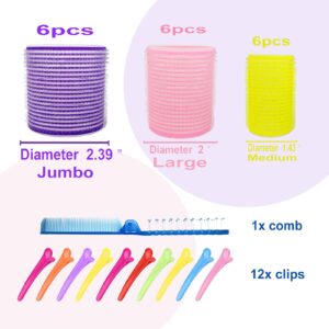 ROPIKIS Large Hair Rollers Set | Self-Grip Rollers for Volume and Blowout Look | Heatless Curlers for Medium to Long Hair, 31pcs 3 Sizes with Clips & Comb, Travel Pack