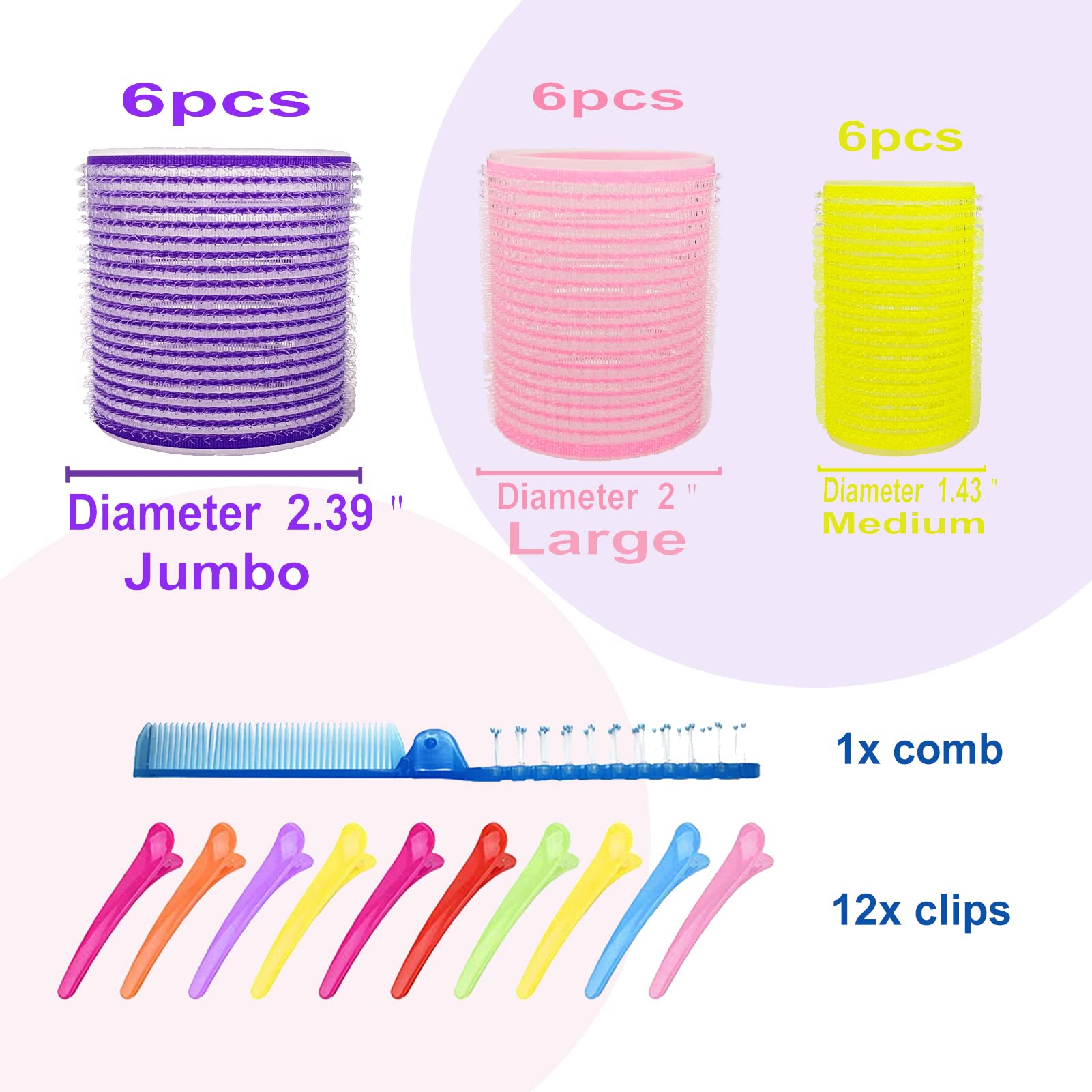 ROPIKIS Large Hair Rollers Set | Self-Grip Rollers for Volume and Blowout Look | Heatless Curlers for Medium to Long Hair, 31pcs 3 Sizes with Clips & Comb, Travel Pack