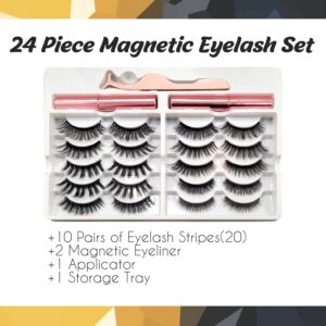 Amber Lash Magnetic Magic Lashes with Eyeliner, Most Natural Looking Magnetic Eyelashes Kit with Applicator, Best 8D and 3D Look, Reusable Fake Eye Lash, No Glue, Strongest Waterproof Liquid Liner