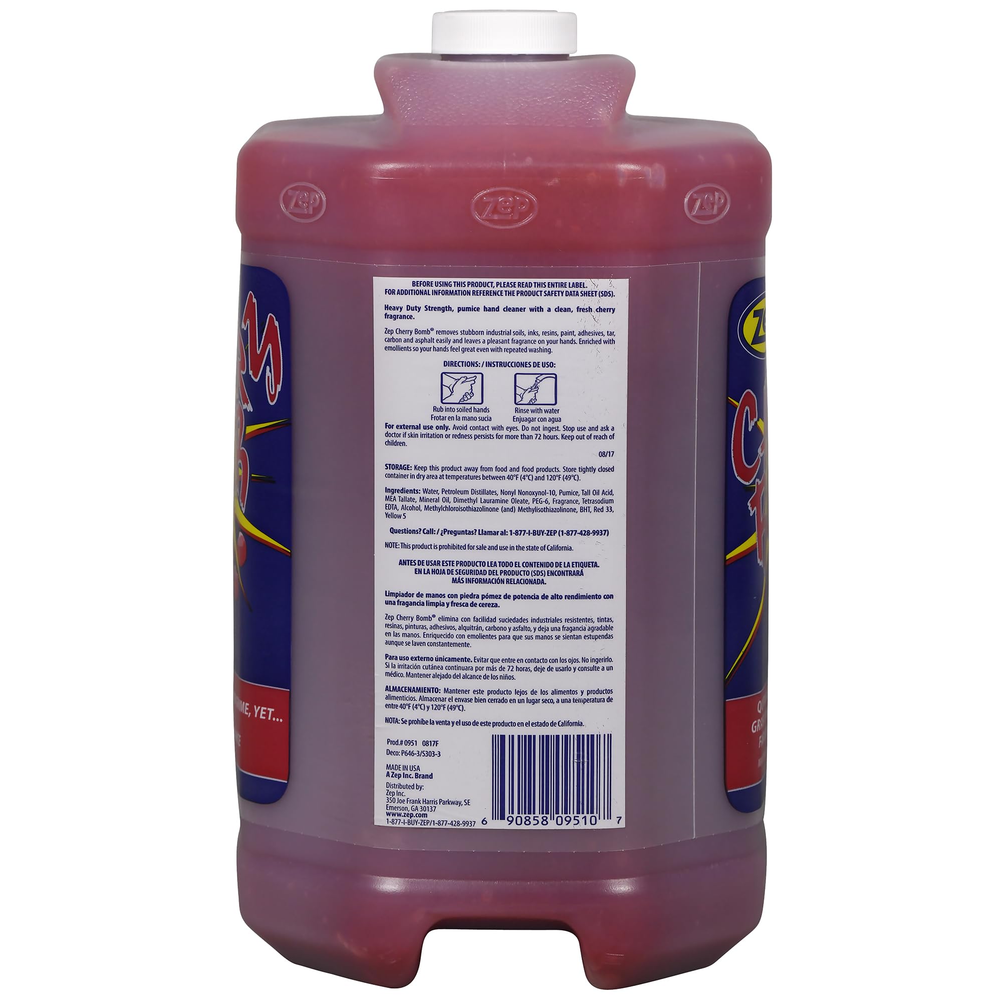 Zep Cherry Bomb Hand Cleaner - 1 Gallon (Case of 4) 95124 - Removes Stubborn Industrial Soils Such As Grease, Tar, Carbon, Asphalt, Inks, Resins, Paints and Adhesives