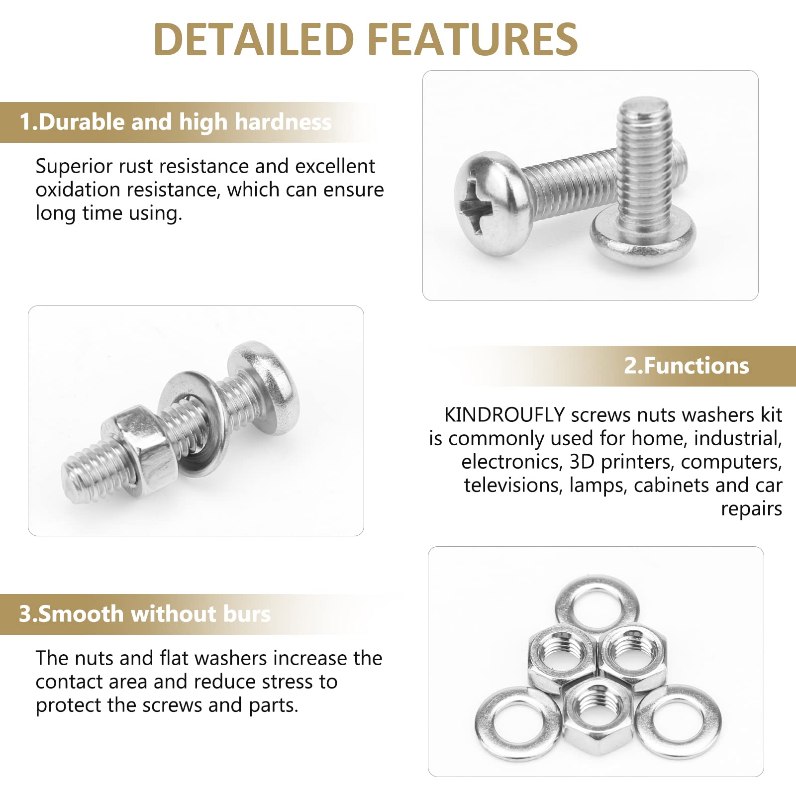 Kindroufly 1285 Pieces M2 M3 M4 M5 Screws Nuts Washers Assortment Kit, Metric Screw Set, Bolts and Nuts, Machine Screws, Fully Machine Thread (Silver, Phillips Pan Head Machine Screws Kit)