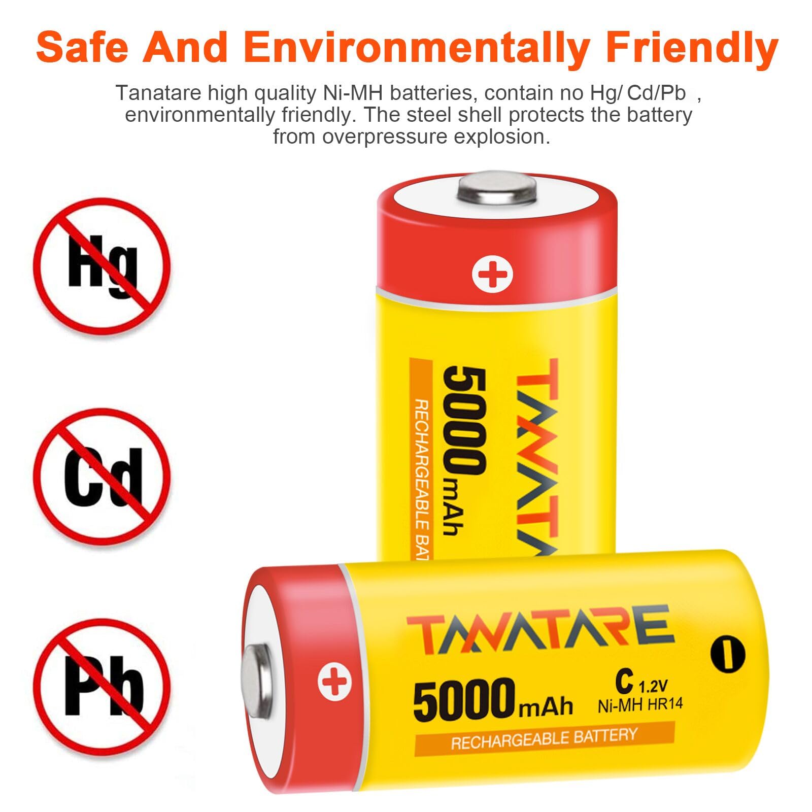 Tanatare 8 Pack C Rechargeable Batteries 5000mAh High Capacity 1.2V NiMH C Size Batteries with Long Lasting Power for Household Devices