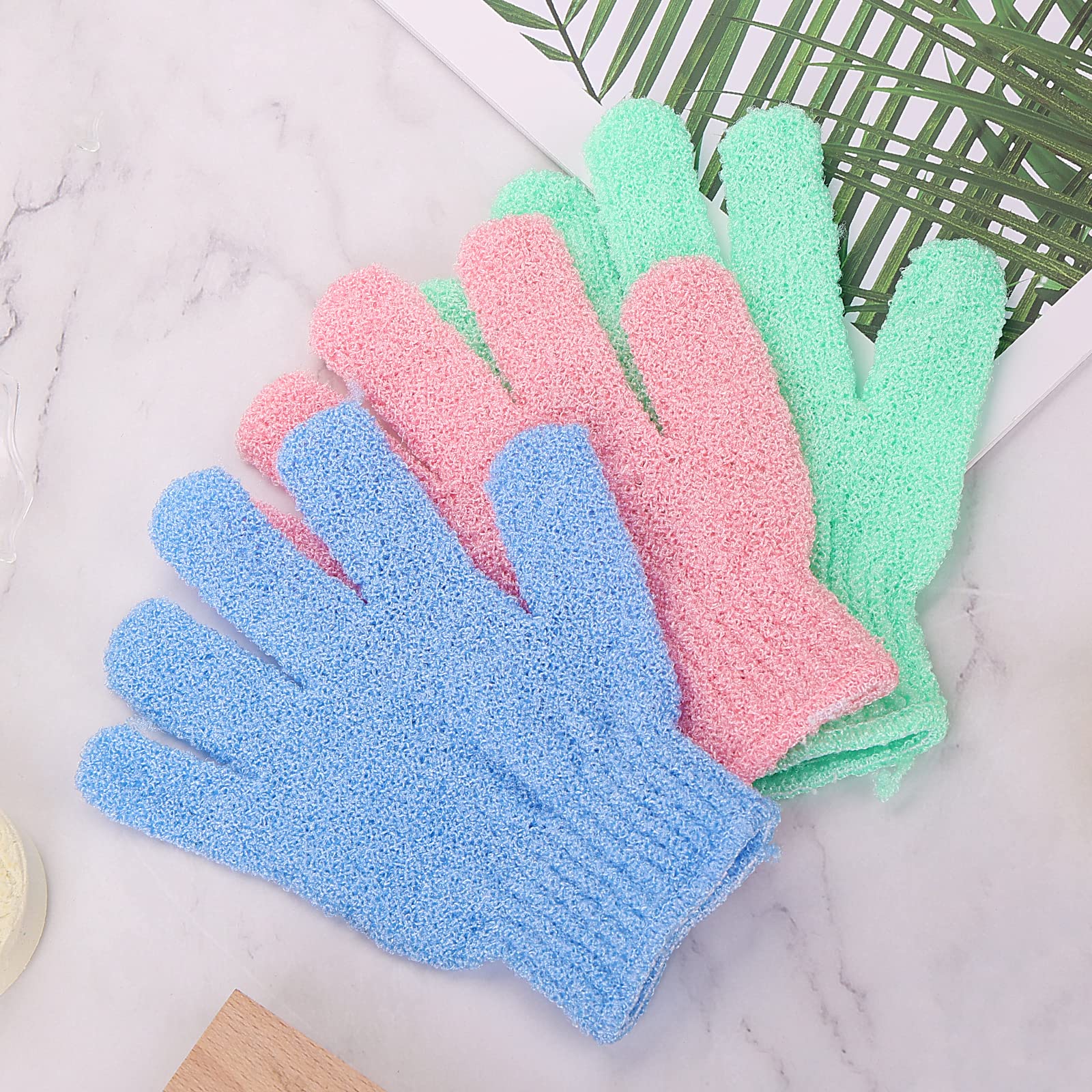 Sibba 3 Pair Bath Gloves for Shower Natural Loofah Exfoliating Wash Gloves for Body and Face, Dead Skin Remover, Double Sided Microfibre Shower Body Gloves for Adults and Kids