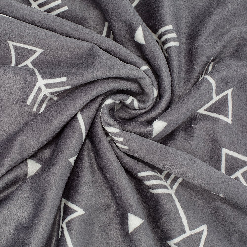 BORITAR Baby Blanket Super Soft Minky with Double Layer Dotted Backing, Little Grey Arrows Floral Leaf Spring Summer Fresh Design