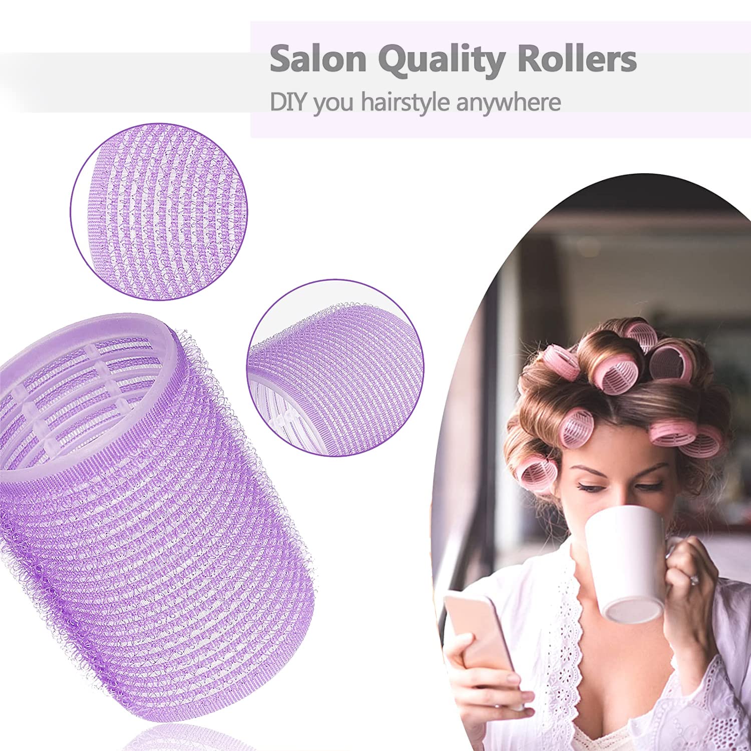 ROPIKIS Large Hair Rollers Set | Self-Grip Rollers for Volume and Blowout Look | Heatless Curlers for Medium to Long Hair, 31pcs 3 Sizes with Clips & Comb, Travel Pack