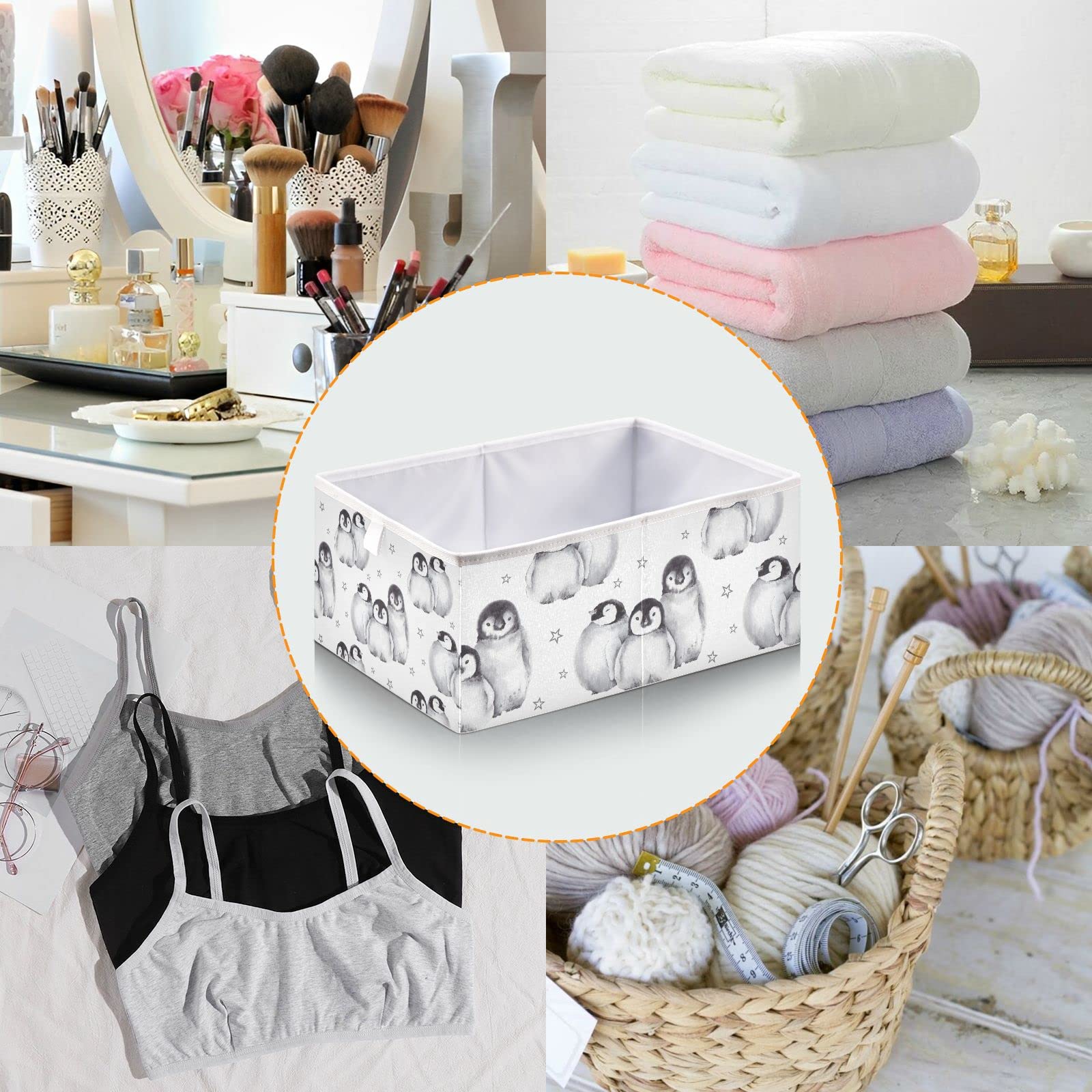 Cute Baby Penguins Storage Basket Storage Bin Rectangular Collapsible Shelves Basket Empty Gift Baskets Organizer for Home Laundry Room