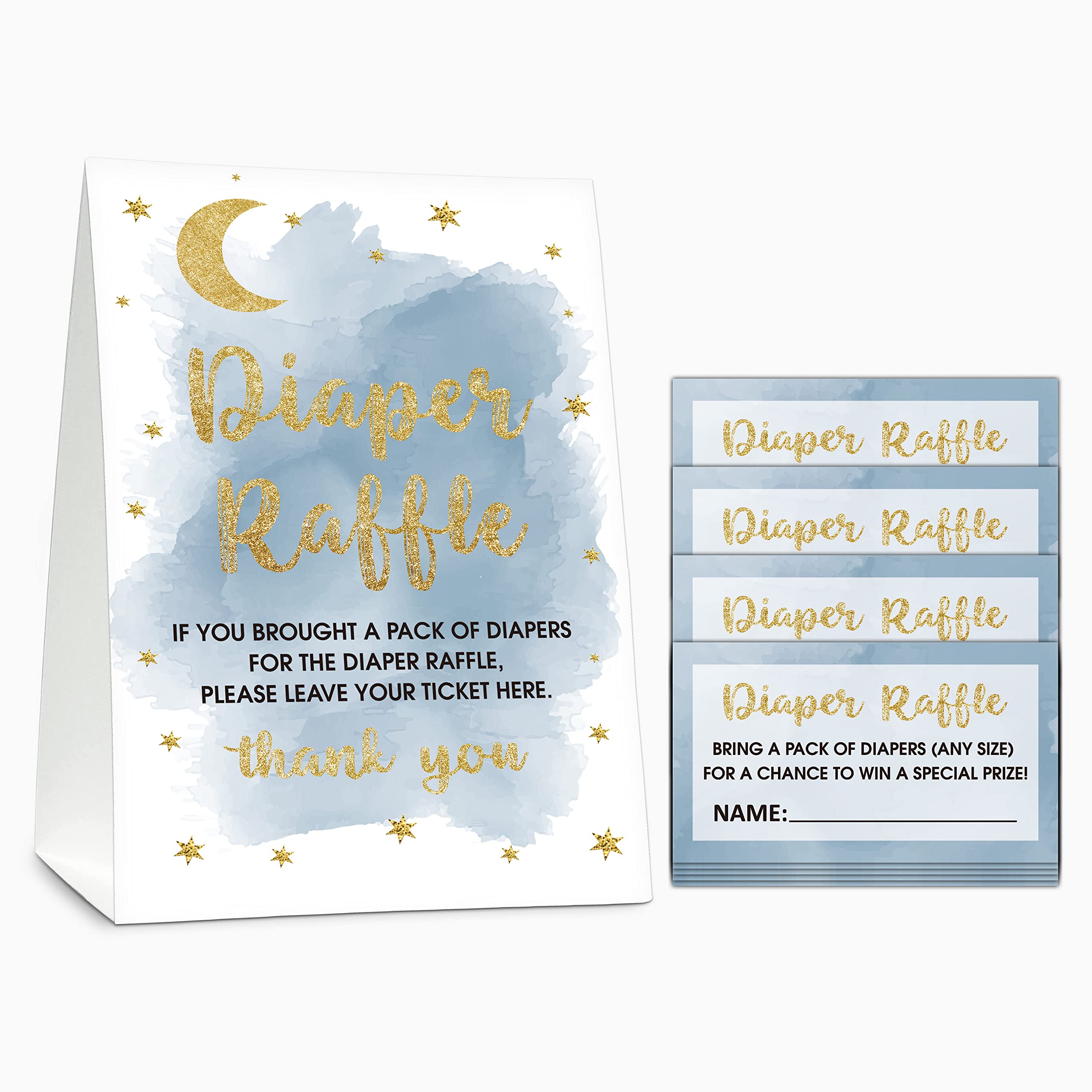 Gihyan Diaper Raffle Baby Shower Game Set(1 Standing Sign + 50 Guessing Cards), Moon and Stars Diaper Raffle Tickets for Baby Shower, Twinkle Twinkle Little Star Baby Shower Party Favor Decor - B09