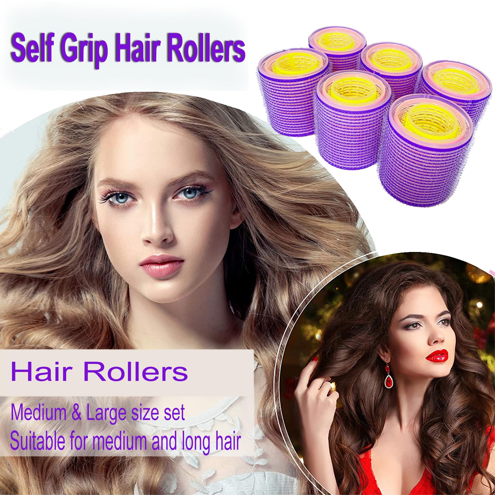 ROPIKIS Large Hair Rollers Set | Self-Grip Rollers for Volume and Blowout Look | Heatless Curlers for Medium to Long Hair, 31pcs 3 Sizes with Clips & Comb, Travel Pack