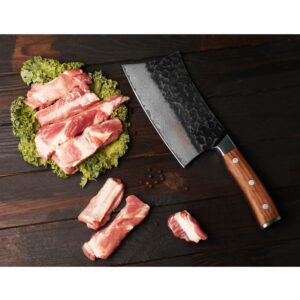 YOUSUNLONG Chopper Knife 7 Inch Meat Cleaver Butcher Axe Bone Chopper - Heavy Duty - Japanese Damascus thickened stainless steel - Natural Walnut Wood Handle