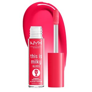 nyx professional makeup this is milky gloss, lip gloss with 12 hour hydration, vegan - cherry milkshake (cherry pink)