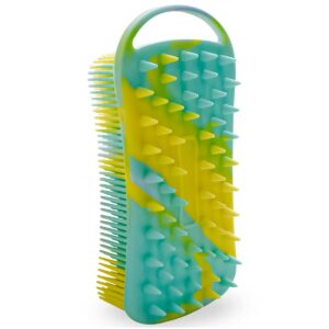 silicone body scrubber soft body brush for use in shower gentle exfoliating loofah silicone scalp massager 2 in 1 bath and shampoo brush for women men lathers well easy to clean (camouflage green)