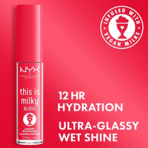 NYX PROFESSIONAL MAKEUP This Is Milky Gloss, Lip Gloss with 12 Hour Hydration, Vegan - Cherry Milkshake (Cherry Pink)