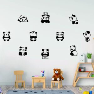 ANFRJJI 10 pcs Cute Small Panda Wall Decal Sticker Nordic Style Cute Animal Vinyl Wall Stickers for Kids Room Baby Room Nursery Wall Decor Effect Size 34"x64"inch (black-JWH265-Panda)