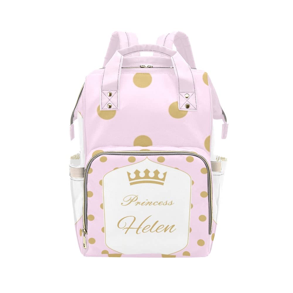 NZOOHY Pink Royal Crown Princess Personalized Name Diaper Bag Tote, Custom Waterproof Nursing Baby Bag Mummy Backpack for Mom Travel Outdoor