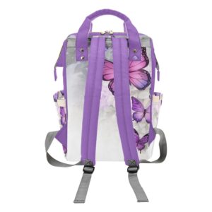 Anneunique Fantasy Cute Purple Butterfly Diaper Bags Backpack with Name Personalized Baby Bag Nursing Nappy Bag Travel Tote Bag Gifts for Mom Girl, 10.83 x 6.69 x 15 Inch