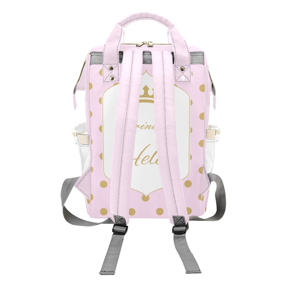 NZOOHY Pink Royal Crown Princess Personalized Name Diaper Bag Tote, Custom Waterproof Nursing Baby Bag Mummy Backpack for Mom Travel Outdoor