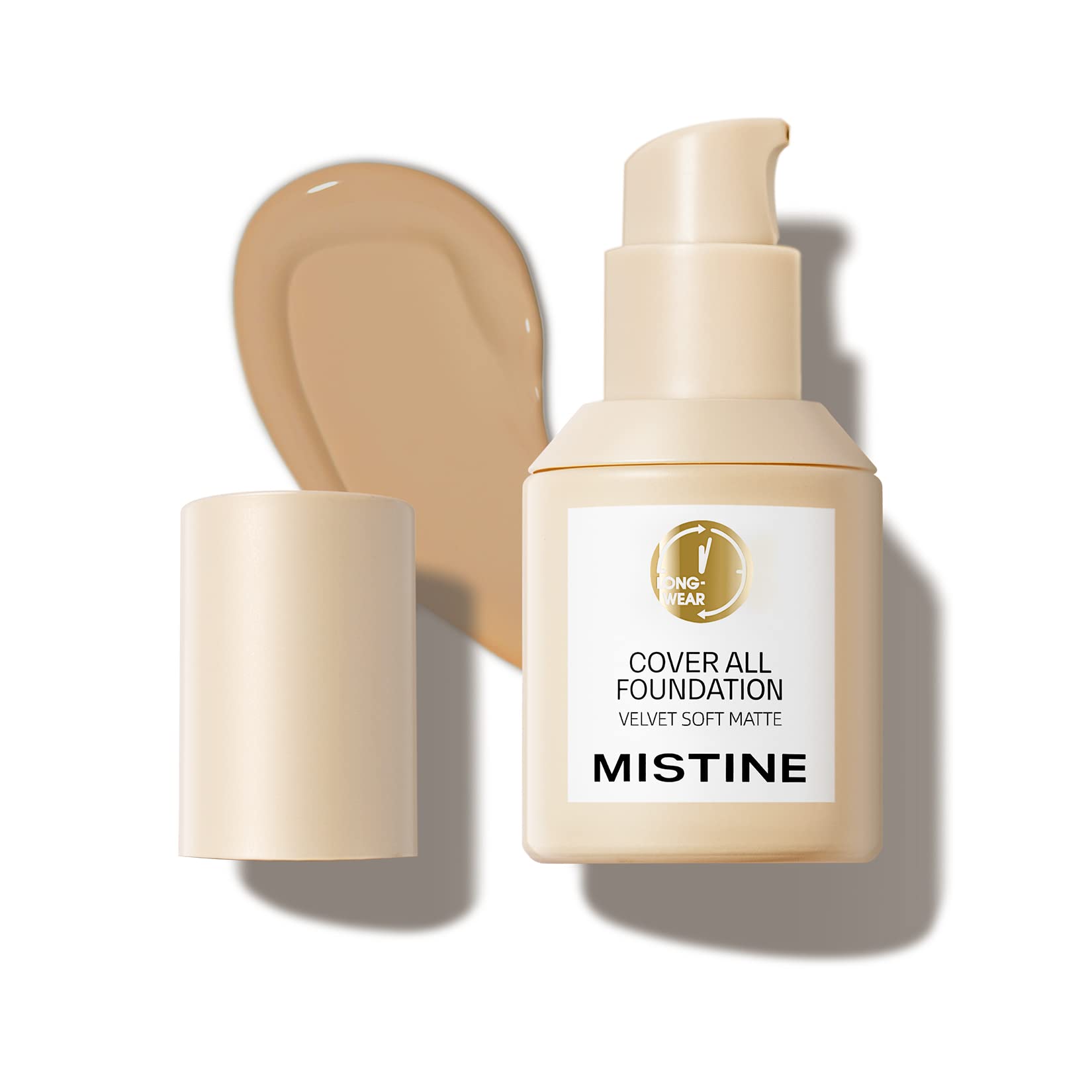 MISTINE Full Coverage Foundation Makeup for Oily Skin,24 Hour Oil Control Liquid Foundation,Skin-Caring,Moisturizing Formula,Cream Foundation,Matte Finish,Creamy Beige,1 Fl Oz