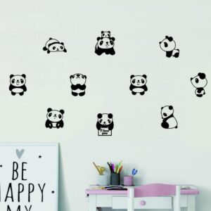 ANFRJJI 10 pcs Cute Small Panda Wall Decal Sticker Nordic Style Cute Animal Vinyl Wall Stickers for Kids Room Baby Room Nursery Wall Decor Effect Size 34"x64"inch (black-JWH265-Panda)