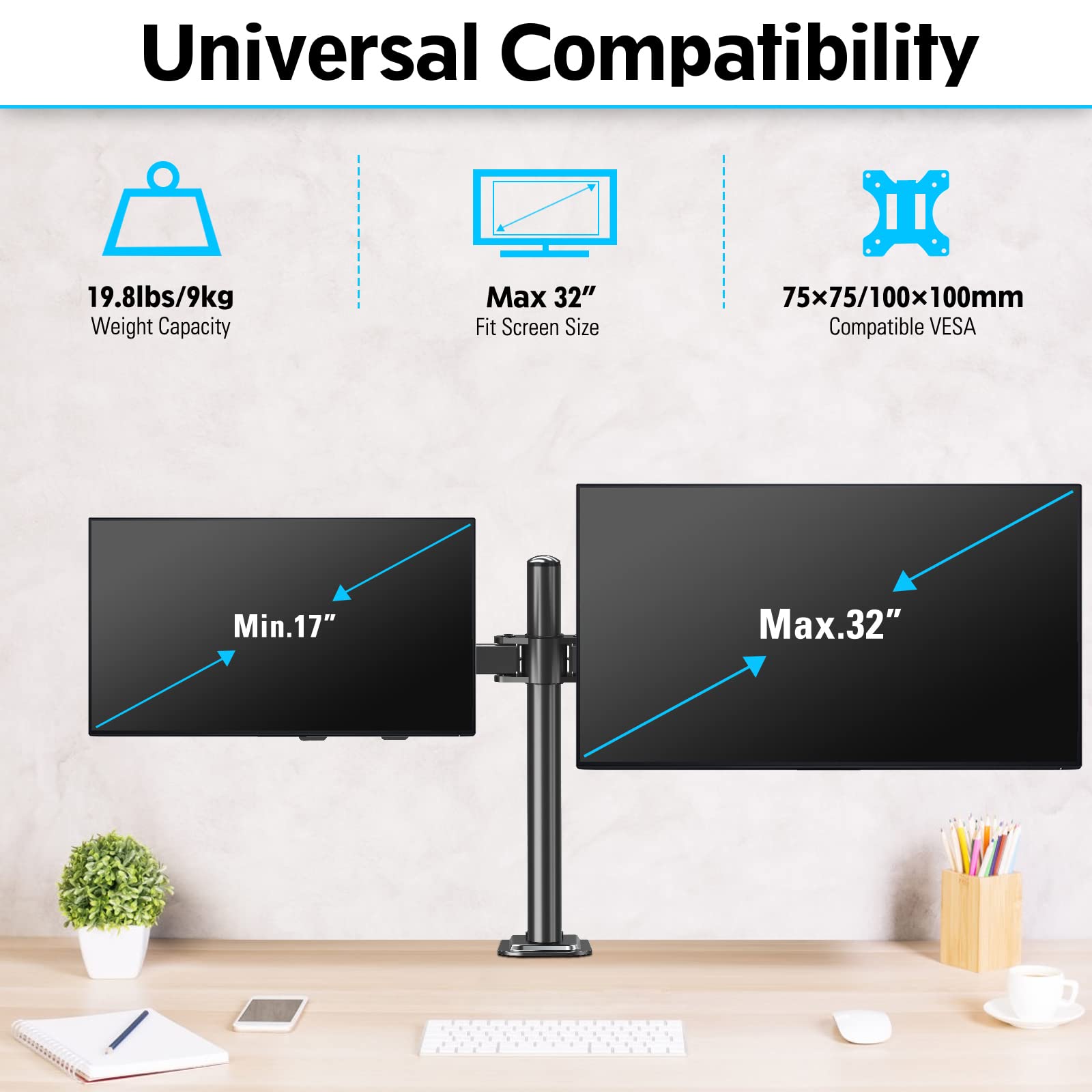 MOUNTUP Dual Monitor Desk Mount + Freestanding & Height Adjustable Monitor Desk Mount