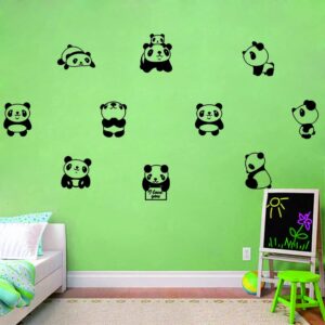 ANFRJJI 10 pcs Cute Small Panda Wall Decal Sticker Nordic Style Cute Animal Vinyl Wall Stickers for Kids Room Baby Room Nursery Wall Decor Effect Size 34"x64"inch (black-JWH265-Panda)