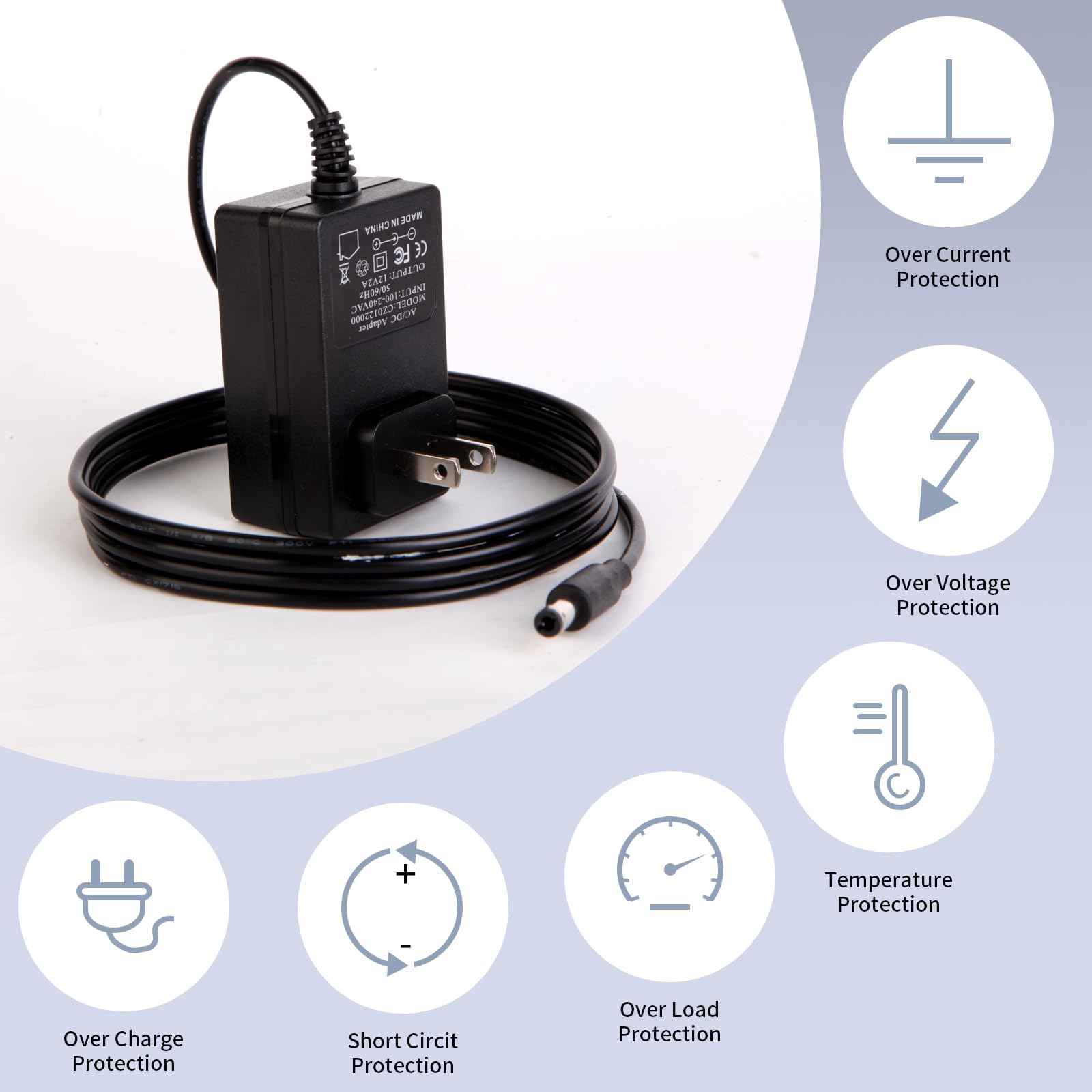 12V 2A Power Adapter Charger AC 12V Regulated Power Supply DC in 12 Volts 2000mA Power Cord with 10 Interchangeable DC Plug for 1A 1.1A 1.2A 1.3A 1.4A 1.5A 1.6A 1.7A 1.8A 1.9A 2A Electronics