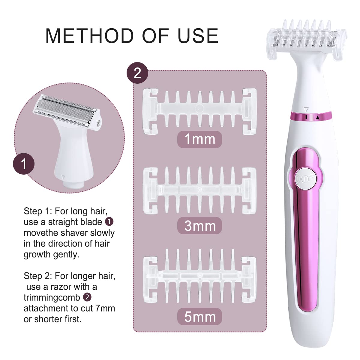 Electric Razor for Women,Painless 6 in 1 Womens Electric Face shavers for Body Hair Removal,depilacion for Brow,Nose,Legs,Underarms Bikini Area,Wet&Dry,Detachable Head Rechargeable pubic Hair Trimmer