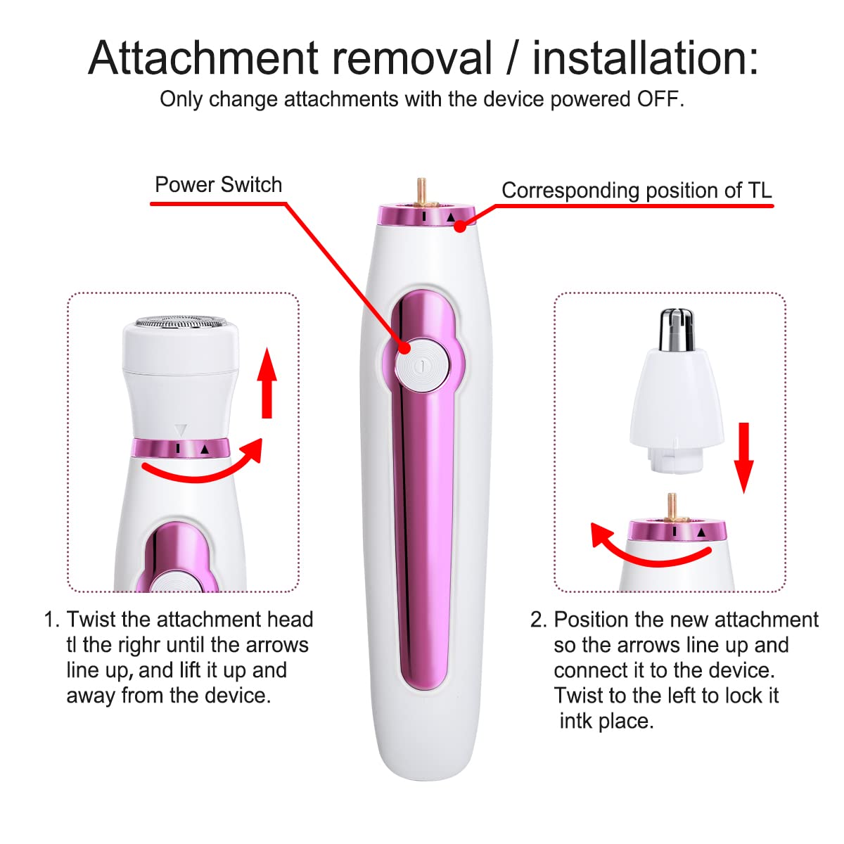 Electric Razor for Women,Painless 6 in 1 Womens Electric Face shavers for Body Hair Removal,depilacion for Brow,Nose,Legs,Underarms Bikini Area,Wet&Dry,Detachable Head Rechargeable pubic Hair Trimmer