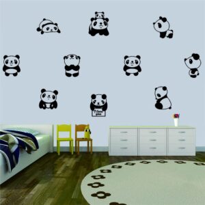 ANFRJJI 10 pcs Cute Small Panda Wall Decal Sticker Nordic Style Cute Animal Vinyl Wall Stickers for Kids Room Baby Room Nursery Wall Decor Effect Size 34"x64"inch (black-JWH265-Panda)