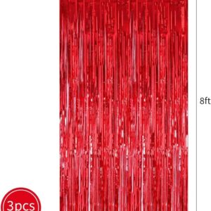 TONIFUL 3Pcs Red Door Streamers,Red Photo Booth Backdrop Metallic Streamers Red Foil Fringe Curtains for Birthday,Christmas,New Year,Bachelorette,Graduation Party Streamers Decor(9.9ft x 8.2ft)