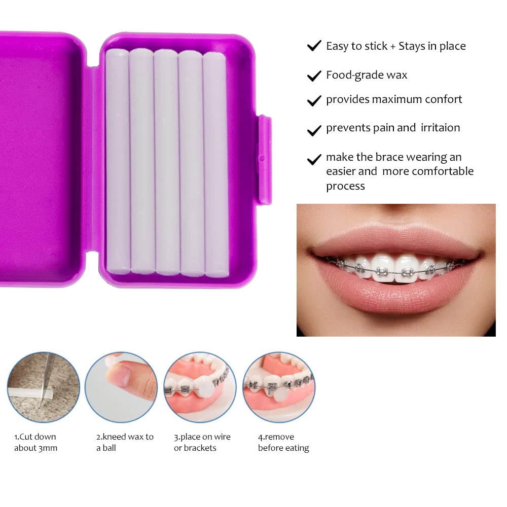 Portable Orthodontic Oral Care Kit - 2Pack - Travel Kit for Patients, Interdental Brushing Wax Floss Toothbrush Cleaning(Purple & Blue)