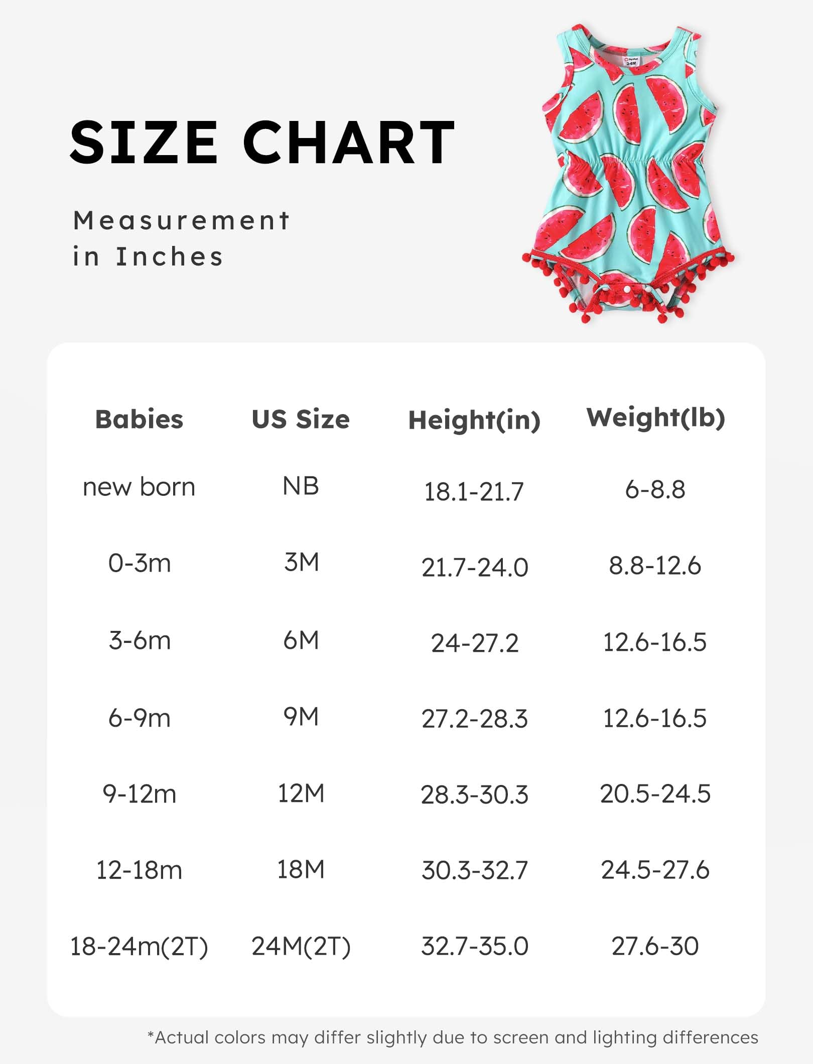 PATPAT Baby Girl Floral Romper Sleeveless Pompom Tassel Bodysuit Infant Jumpsuit Outfit Set with Headband 0-18 Months Watermelon 3-6 Months