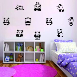 ANFRJJI 10 pcs Cute Small Panda Wall Decal Sticker Nordic Style Cute Animal Vinyl Wall Stickers for Kids Room Baby Room Nursery Wall Decor Effect Size 34"x64"inch (black-JWH265-Panda)