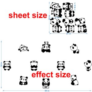 ANFRJJI 10 pcs Cute Small Panda Wall Decal Sticker Nordic Style Cute Animal Vinyl Wall Stickers for Kids Room Baby Room Nursery Wall Decor Effect Size 34"x64"inch (black-JWH265-Panda)