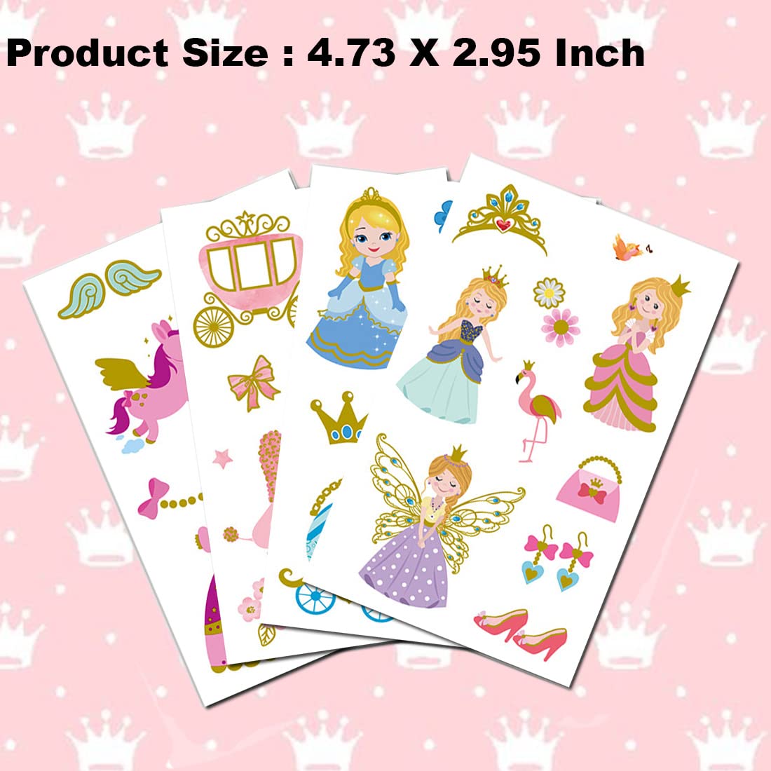 Ooopsiun Glitter Princess Temporary Tattoos for Girls - 70 Gold Glitter Styles, Princess Birthday Party Decorations Supplies Favors for Gilrs Kids