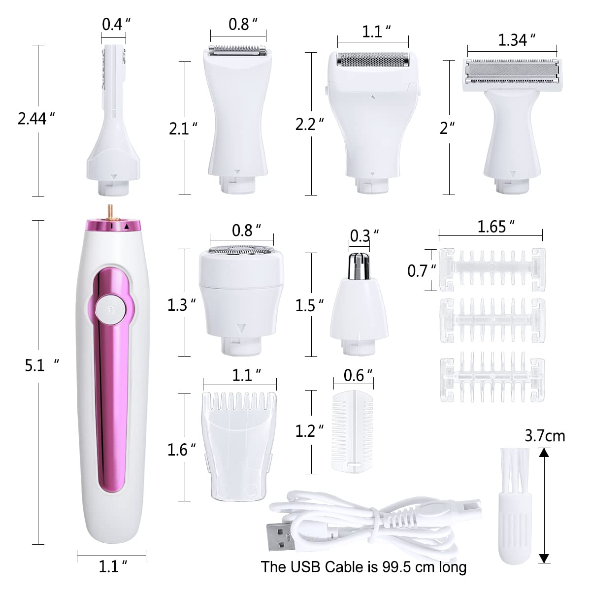 Electric Razor for Women,Painless 6 in 1 Womens Electric Face shavers for Body Hair Removal,depilacion for Brow,Nose,Legs,Underarms Bikini Area,Wet&Dry,Detachable Head Rechargeable pubic Hair Trimmer