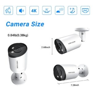 VIKYLIN 4K 8MP Starlight PoE IP Camera, 8MP Bullet PoE Camera with AI Human Vehicle Detection, 2.8mm Lens, Built-in Mic, MicroSD 256GB, WDR, IP67, Blue Iris, NDAA Compliant