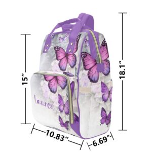 Anneunique Fantasy Cute Purple Butterfly Diaper Bags Backpack with Name Personalized Baby Bag Nursing Nappy Bag Travel Tote Bag Gifts for Mom Girl, 10.83 x 6.69 x 15 Inch