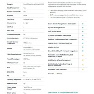 Cradlepoint 1-yr NetCloud SOHO Branch Essentials Plan, and E100 Router with WiFi (300 Mbps Modem), North America