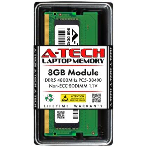 A-Tech 8GB DDR5 4800MHz PC5-38400 CL40 SODIMM 1.1V Non-ECC Unbuffered SO-DIMM 262-Pin Laptop RAM Memory Upgrade Module