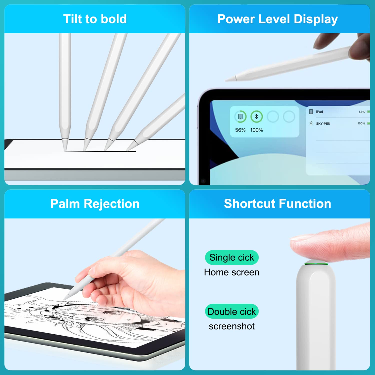 Same as Apple Pencil 2nd Generation with Magnetic Wireless Charging & Charger, Buletooth, Accessories Compatible with Mini 6, Air 4/5, Pro11” 1/2/3/4, Pro12.9” 3/4/5/6