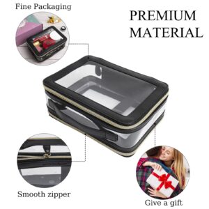 DIYOOHOMY Clear Makeup Bag Double Layer Two Sided With Zipper Black Cosmetic large Make Up Case Compartments Brush Travel Leather Toiletry Women Beauty Organizer Transparent Waterproof Pouch