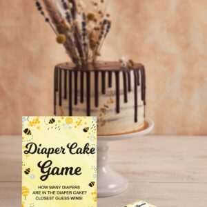 Baby Shower Game Set, Diaper Cake Games(1 Standing Sign + 50 Guessing Cards), Bumble Bee Guess How Many Diapers Party Game, Honey Honeycomb Gender Reveal Party Favor Decor(A05)