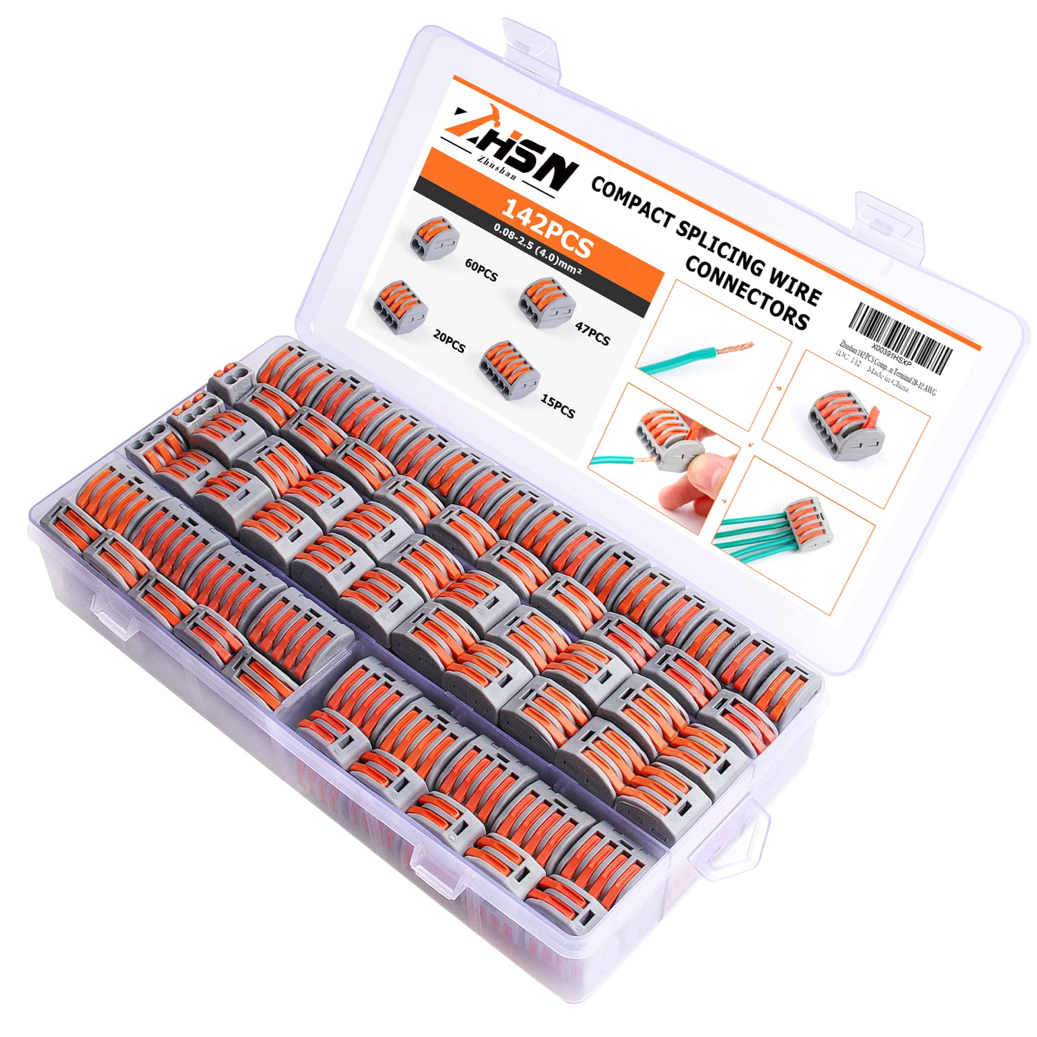 Zhushan 142 PCS Lever Wire Connectors Nuts Assortment Kit - Quick Disconnect Compact Splicing with Electric Wire Connectors for 28-12 AWG, 2/3/4/5 Conductor Combination Compact