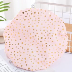 Qeuly 2 Pack Waterproof Shower Cap, Reusable Shower Cap for Women, Elastic Bathing Shower Hat Double Layers Bathing Hair Cap PEVA Lined Shower Hair Bath Cap (Pink Dots / Star)